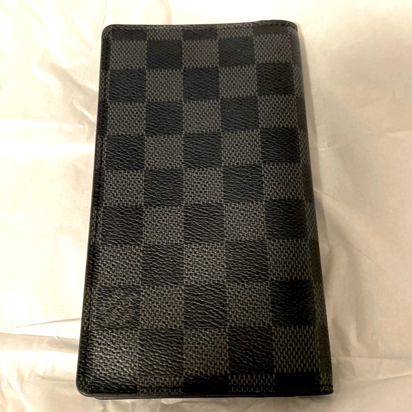 EUC [Louis Vuitton] Checkered Long Unisex Wallet Credit Card Holder Black/Grey - Picture 6 of 16